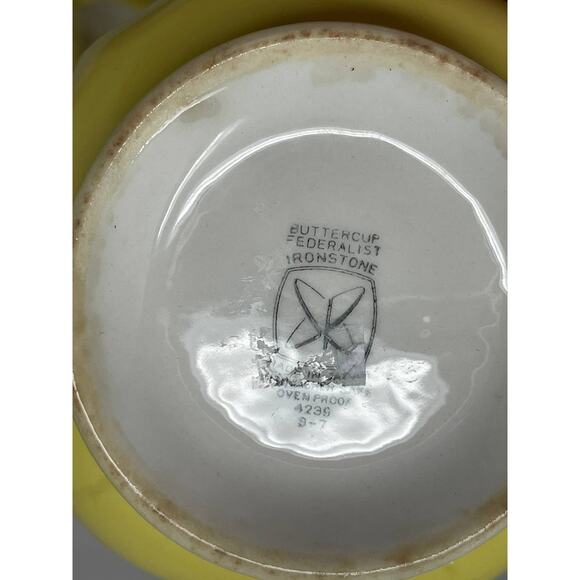 Vintage Federalist Ironstone Buttercup Yellow Ceramic Sugar Bowl & Creamer Set - Picture 10 of 16